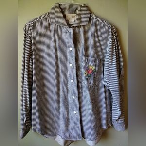 LIKE NEW Vtg Stefano World Wide Floral Embroidered Pocket Button Down Top